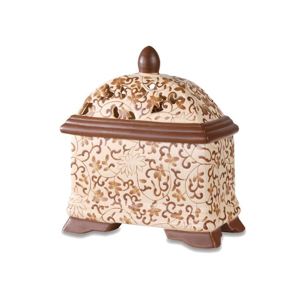 Brown Ceramic Filigree Greenleaf Fragrance Oil Diffuser Aroma Decor